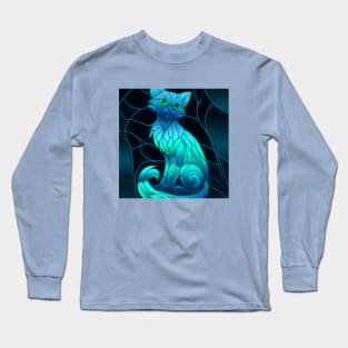 Blue Stained Glass Cat Long Sleeve T-Shirt